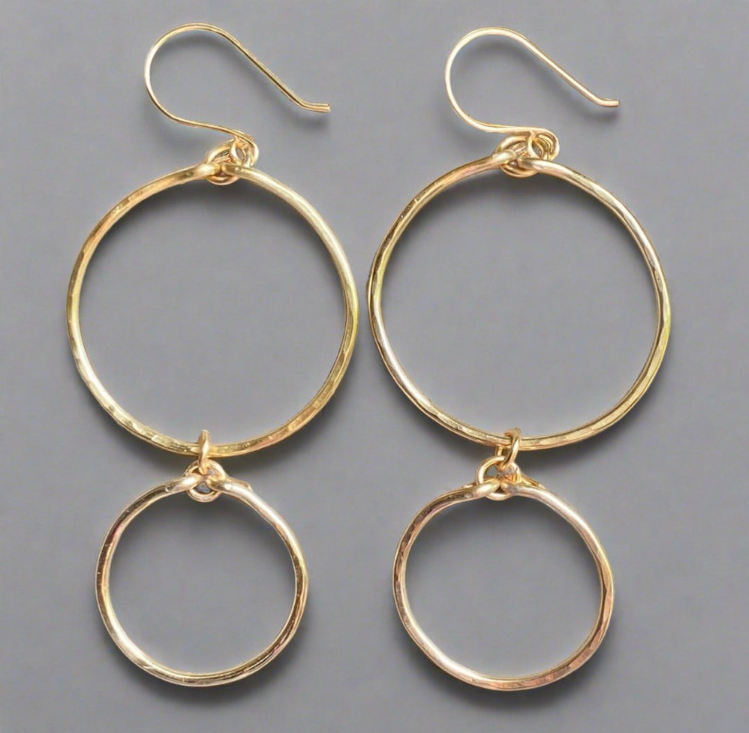 Hand Made in USA Women's Hand Forged Hammered Gold Plated Double Hoop Earrings | Classy Cozy Cool Women's Made in America Boutique