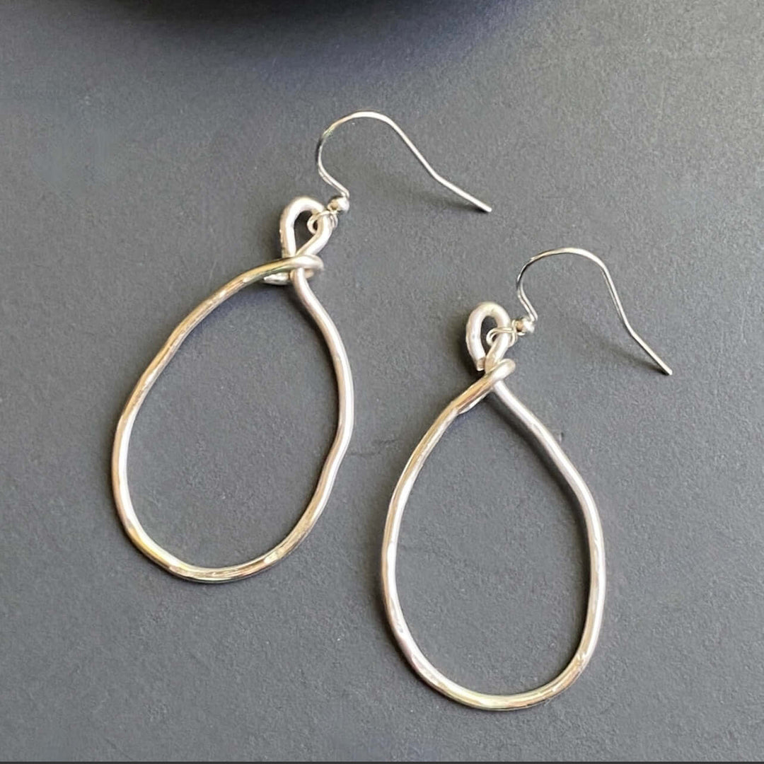 Hand Made in USA by Local Artisan Women's Silver Organic Oval Hoop Earrings | Classy Cozy Cool Women's Made in America Boutique