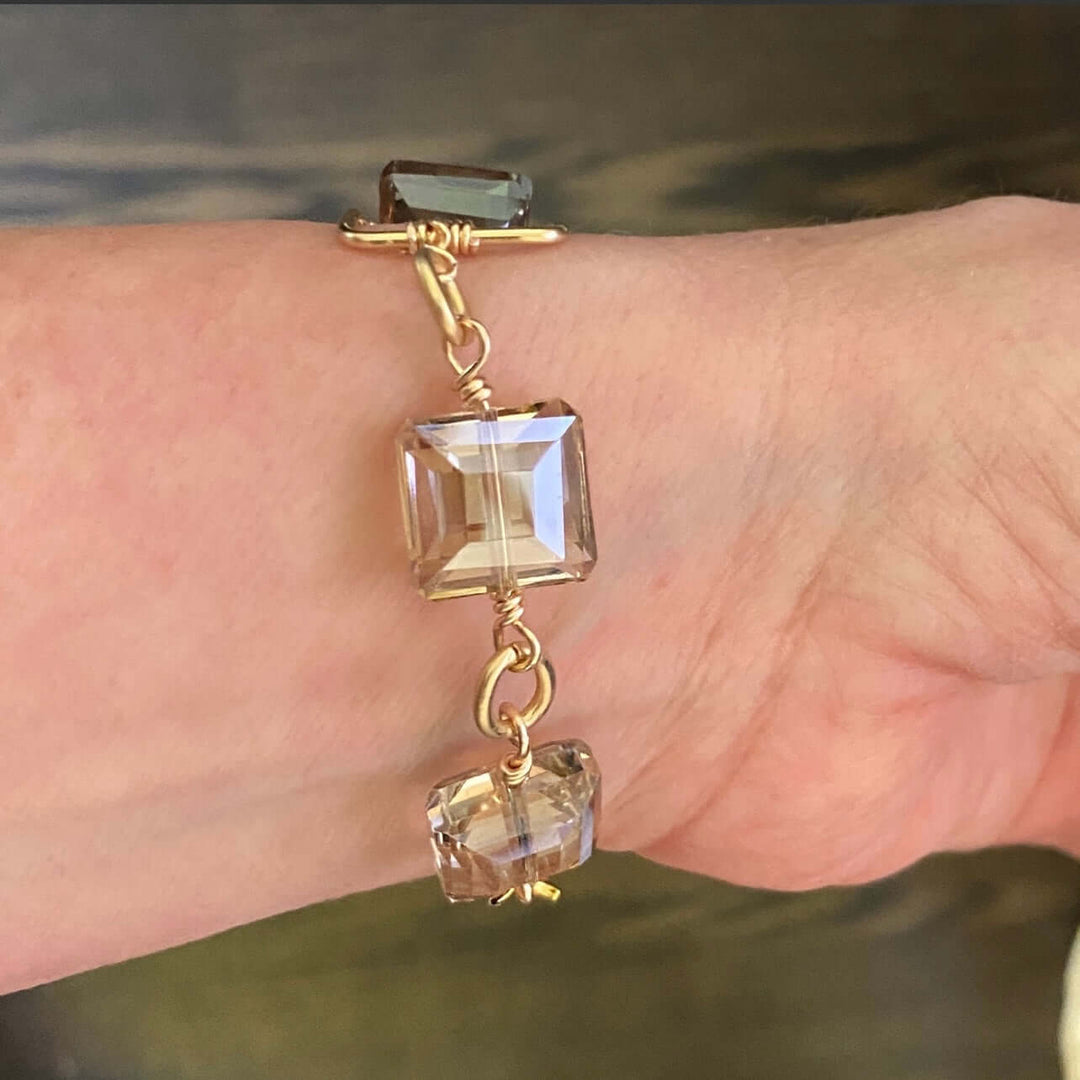 Hand Made in USA Women's Hand Forged Gold Champagne Crystal Bracelet | Classy Cozy Cool Women's Made in America Boutique