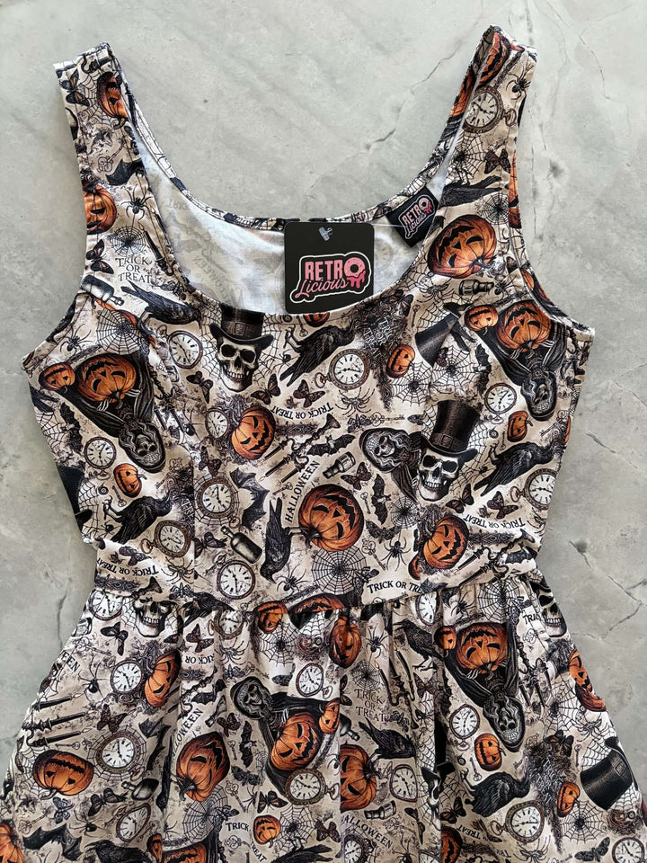 Skulls &amp; Pumpkins Fit &amp; Flare Dress