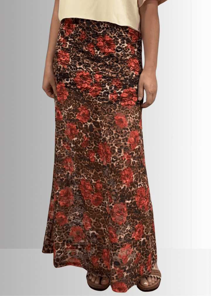 Made in USA Women's Yellowstone Lace Maxi Skirt in Leopard Print with Elastic Waist, Mini Length Liner | If She Loves Style ISK1385