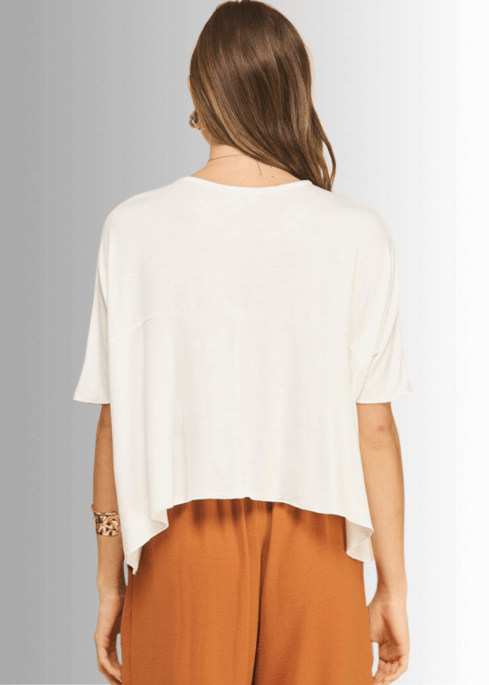 Made in USA Women's Sedona Short Sleeve Loose Fit Lightweight Cropped T-shirt, Soft and Stretchy Rayon/Spandex in Black or Off White  | If She Loves Style IST1409
