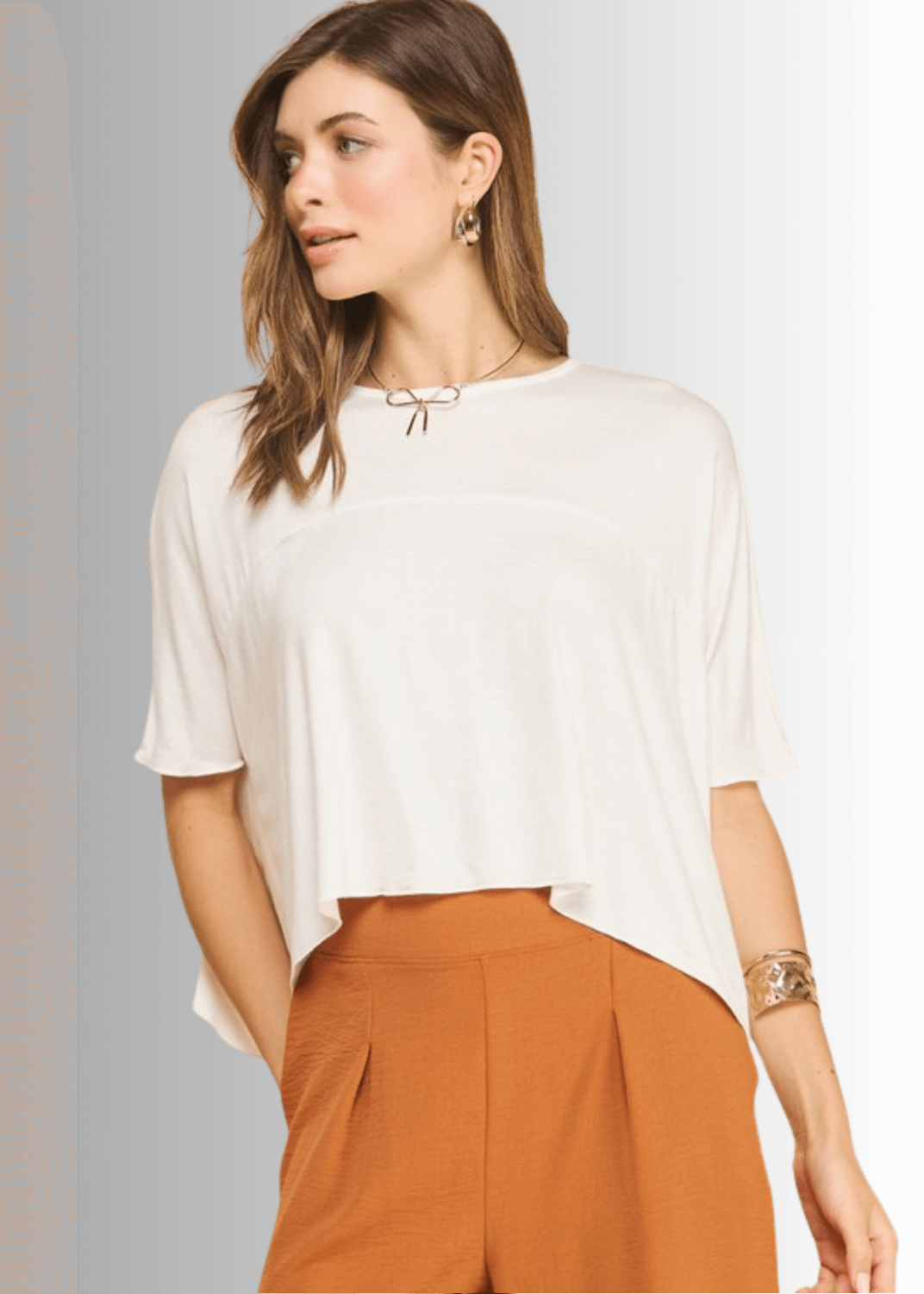 Made in USA Women's Sedona Short Sleeve Loose Fit Lightweight Cropped T-shirt, Soft and Stretchy Rayon/Spandex in Black or Off White  | If She Loves Style IST1409