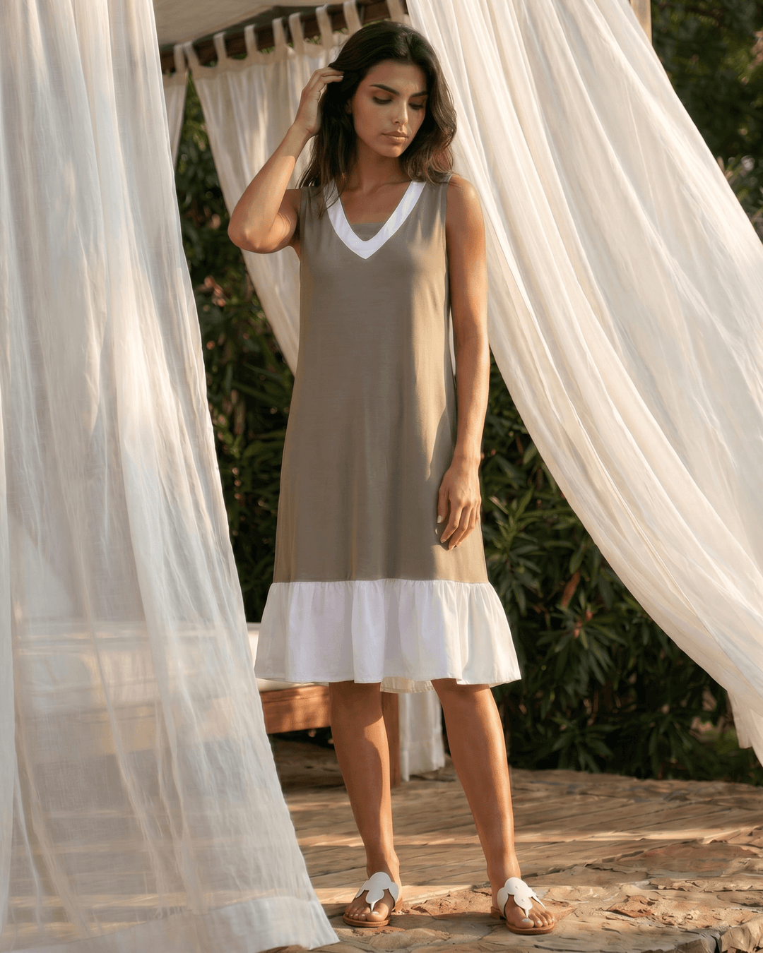 taupe color dress Newport Coast Organic Cotton Dress