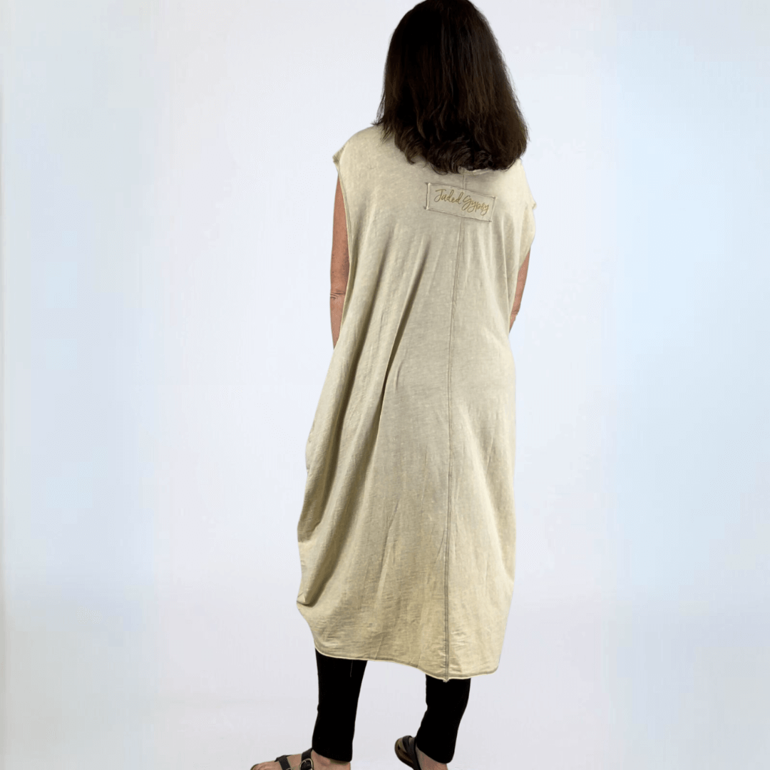 Made in USA Boho Chic Women's Cotton Cinch Tie Pullover Tunic, V-Neck , Side Pockets Color: Cream/Natural | Classy Cozy Cool Made in America Boutique