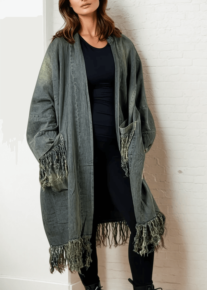 Jaded Gypsy Distressed Denim Fringe Duster