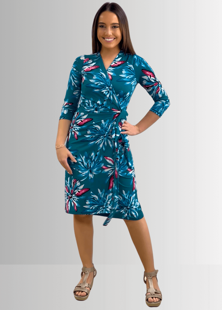 Ladies Bright & Beautiful Jade Floral Printed Midi Wrap Dress Classy Cozy Cool | Made in USA | Women's Clothing Boutique Ladies Bright & Beautiful Jade Floral Printed Midi Wrap Dress Classy Cozy Cool | Made in USA | Women's Clothing Boutique