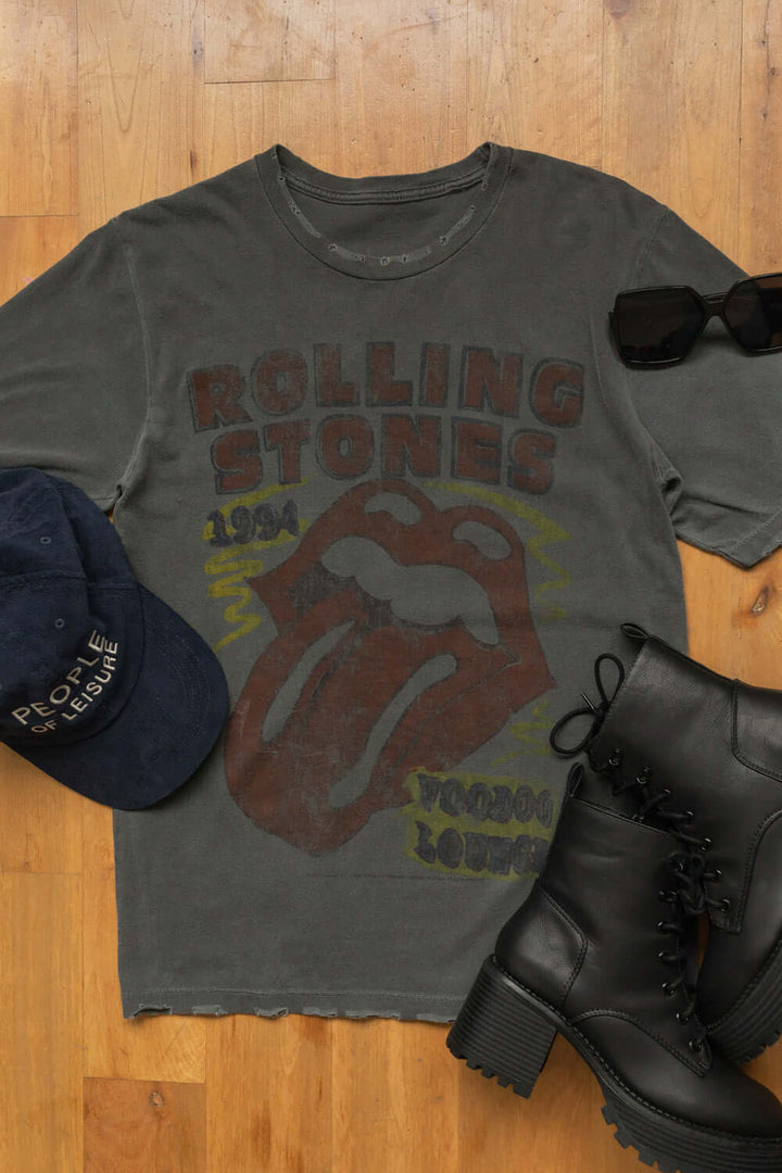 Rolling Stones Voodoo Sunkissed Tee by People of Leisure — 100% organic cotton, distressed graphic tee in Vintage Black. Made in LA. Sizes XS–XL