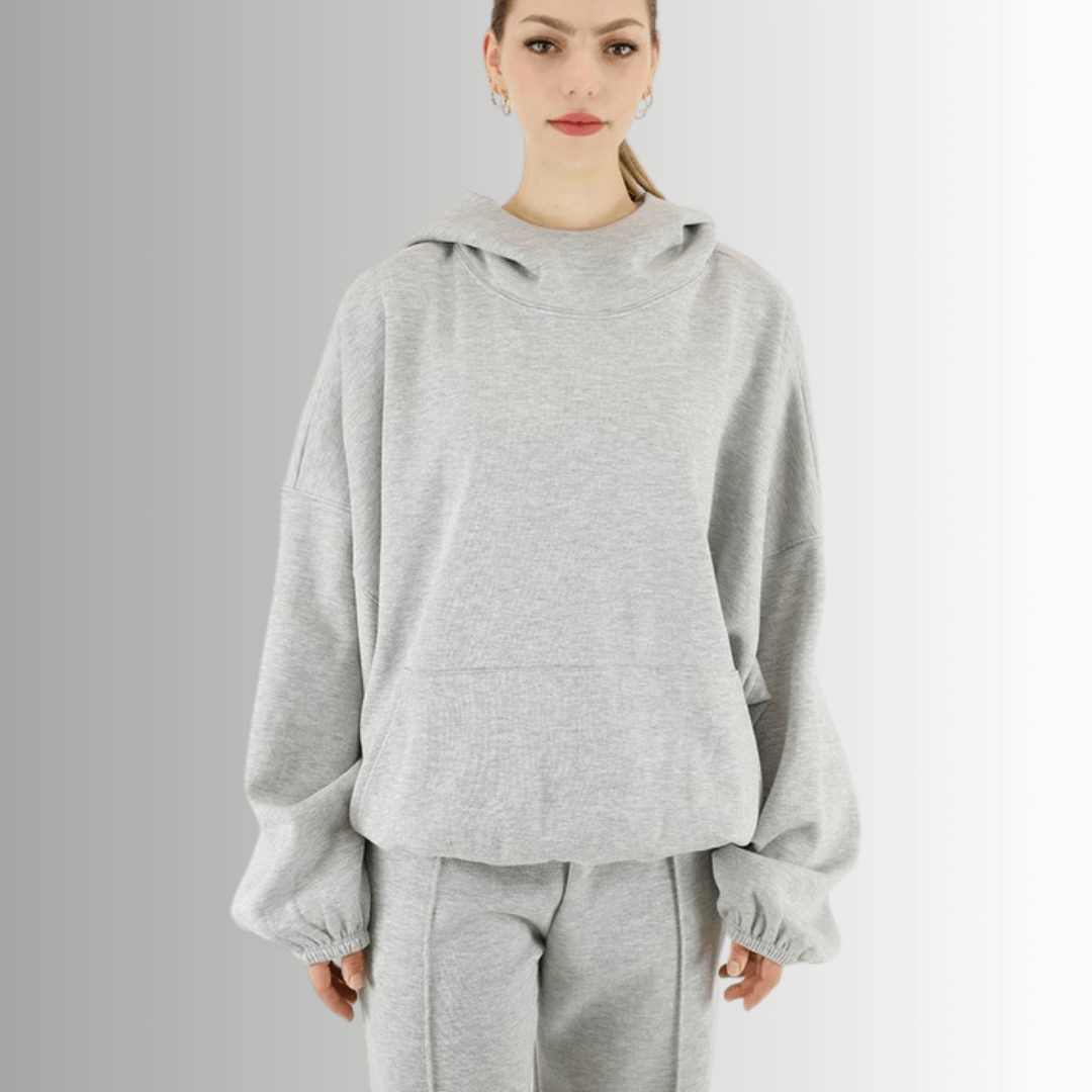 Made in USA | Women's Premium Heavyweight Warm and Cozy Soft Cotton Blend High Neck Fleece Hoodie Sweatshirt in Heather Grey