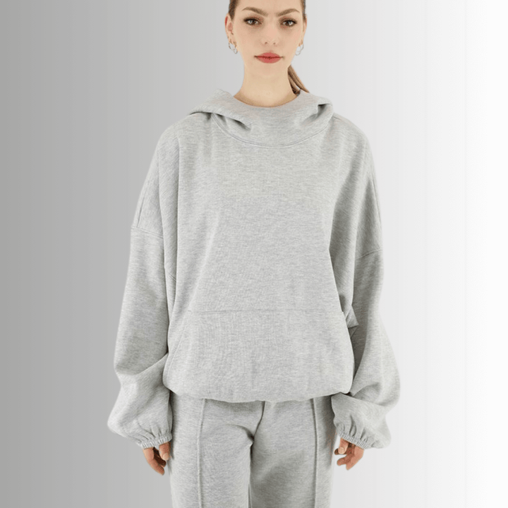 Made in USA | Women's Premium Heavyweight Warm and Cozy Soft Cotton Blend High Neck Fleece Hoodie Sweatshirt in Heather Grey