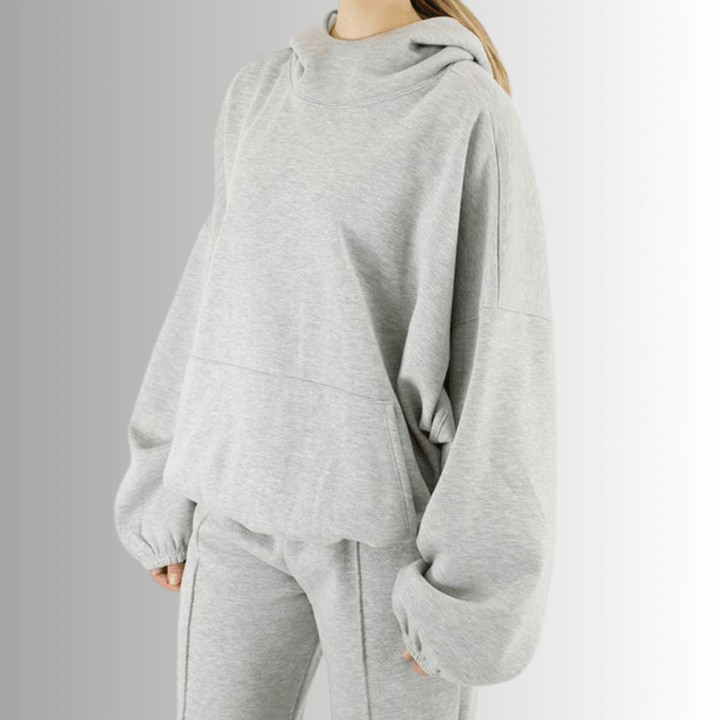 Made in USA | Women's Premium Heavyweight Warm and Cozy Soft Cotton Blend High Neck Fleece Hoodie Sweatshirt in Heather Grey