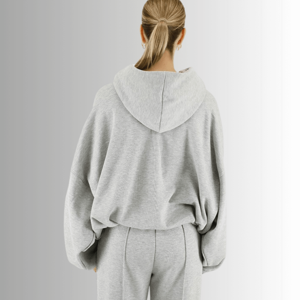 Made in USA | Women's Premium Heavyweight Warm and Cozy Soft Cotton Blend High Neck Fleece Hoodie Sweatshirt in Heather Grey