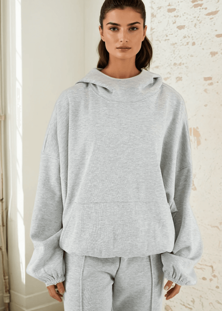 Made in USA | Women's Premium Heavyweight Warm and Cozy Soft Cotton Blend High Neck Fleece Hoodie Sweatshirt in Heather Grey