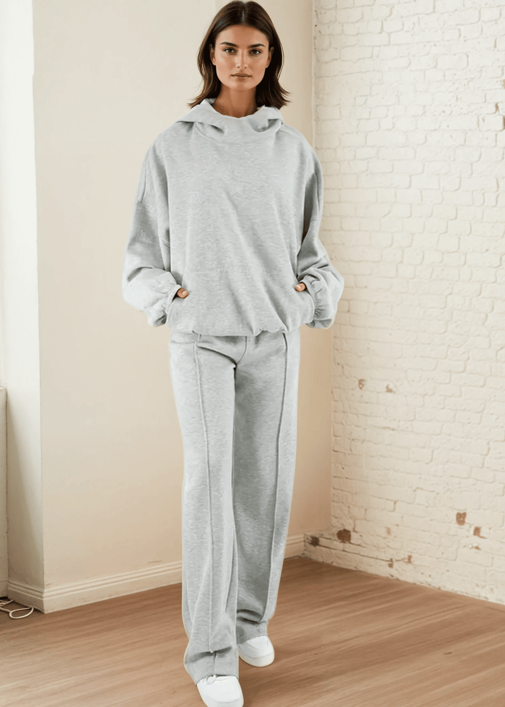 Made in USA | Women's Premium Heavyweight Warm and Cozy Soft Cotton Blend High Neck Fleece Hoodie Sweatshirt in Heather Grey