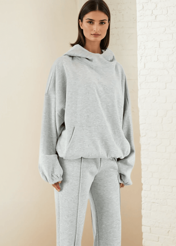 Made in USA | Women's Premium Heavyweight Warm and Cozy Soft Cotton Blend High Neck Fleece Hoodie Sweatshirt in Heather Grey