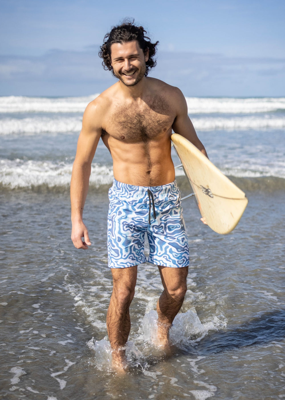 WSI Sportswear Men's Lake Depth Swim Trunk Made in USA, Built in performance mesh liner, Adjustable drawcord waistband, Quick drying & durable 7.5" Inseam, Boardshorts 