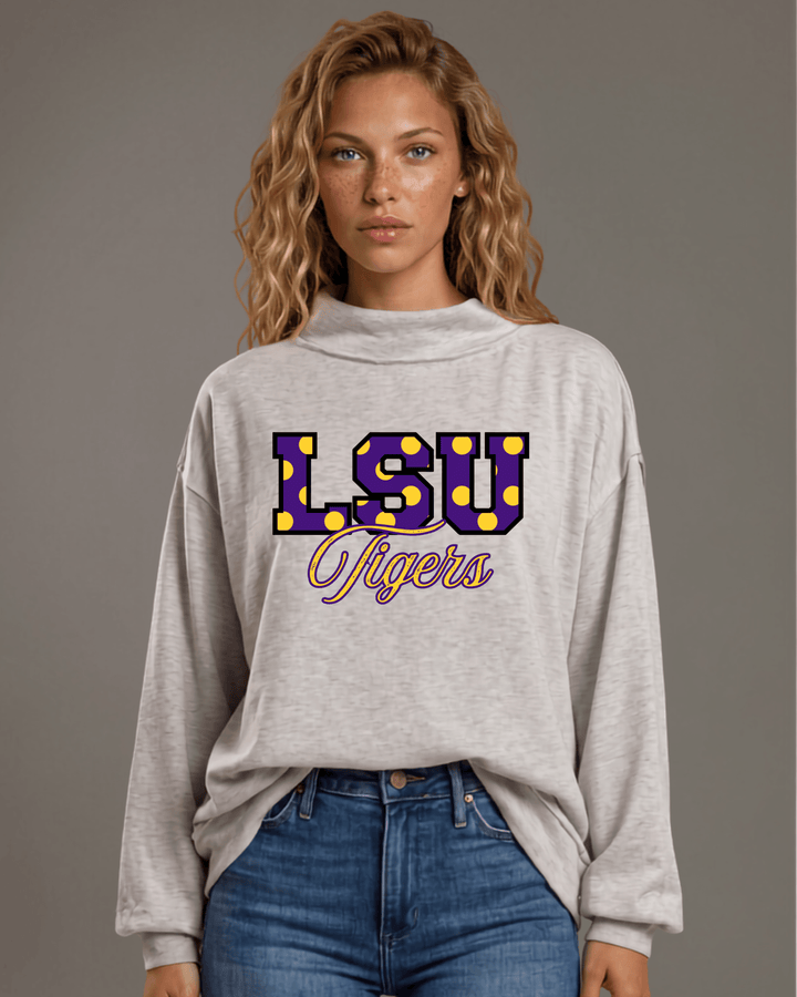 LSU Tigers Polka Dot Gameday Mock Neck Sweatshirt Made in USA