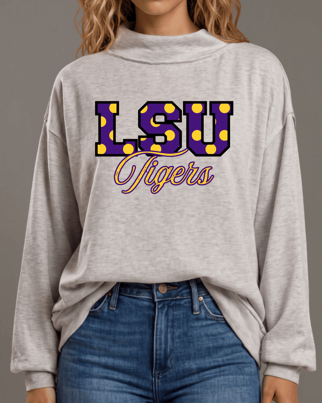 LSU Tigers Polka Dot Gameday Mock Neck Sweatshirt Made in USA