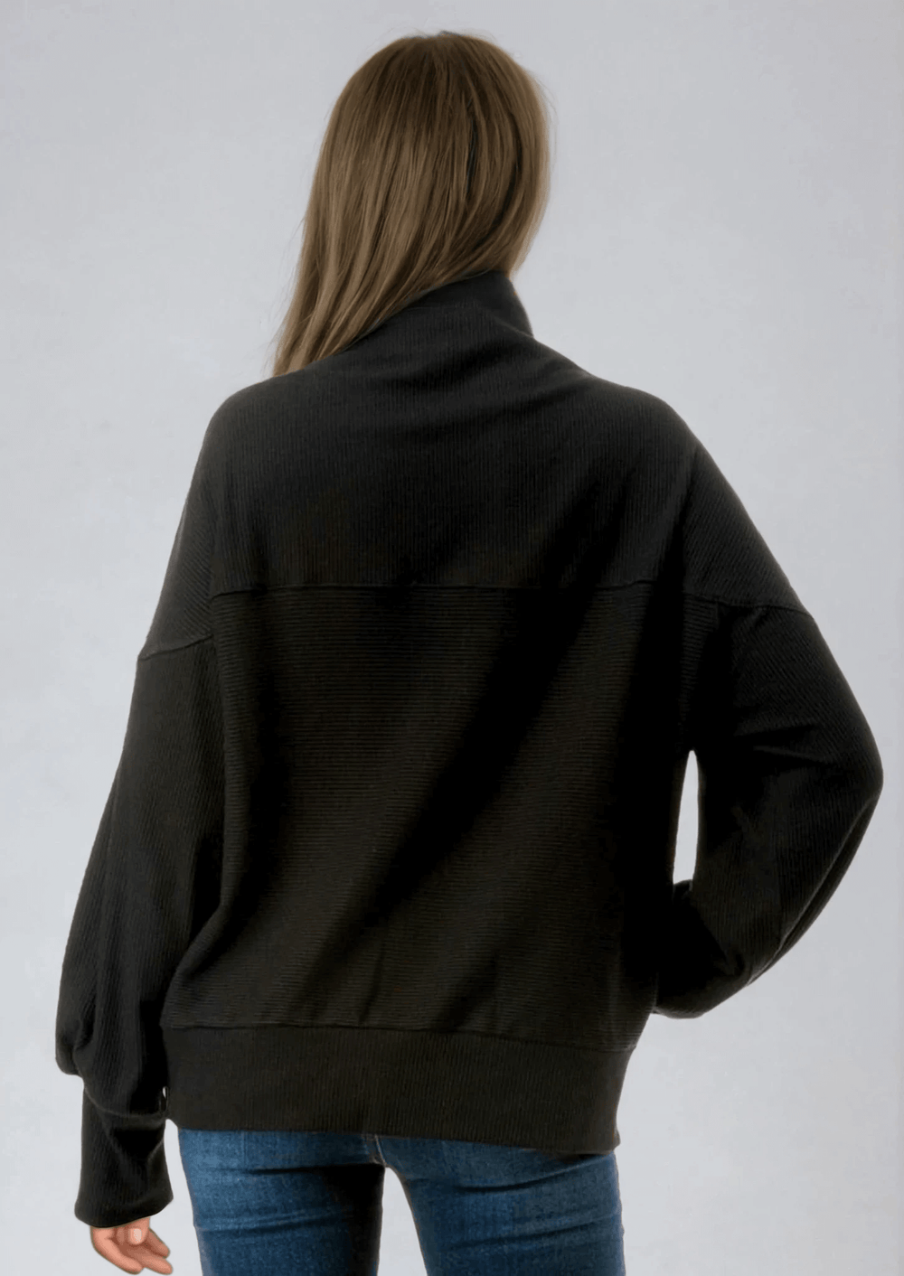 Made in USA Women's Lexi Ultimate Ribbed Thicker Quarter Zip Pullover in Black, Relaxed Fit, Stylish | Classy Cozy Cool Made in America Boutique