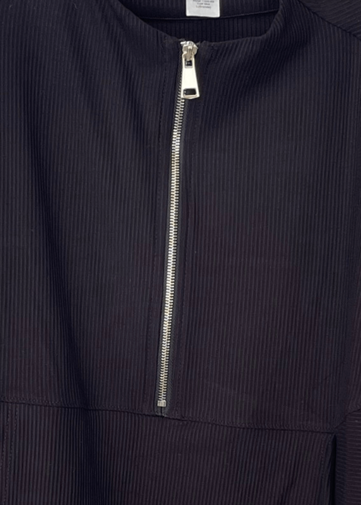 Made in USA Women's Lexi Ultimate Ribbed Thicker Quarter Zip Pullover in Black, Relaxed Fit, Stylish - Close Up of Fabric | Classy Cozy Cool Made in America Boutique