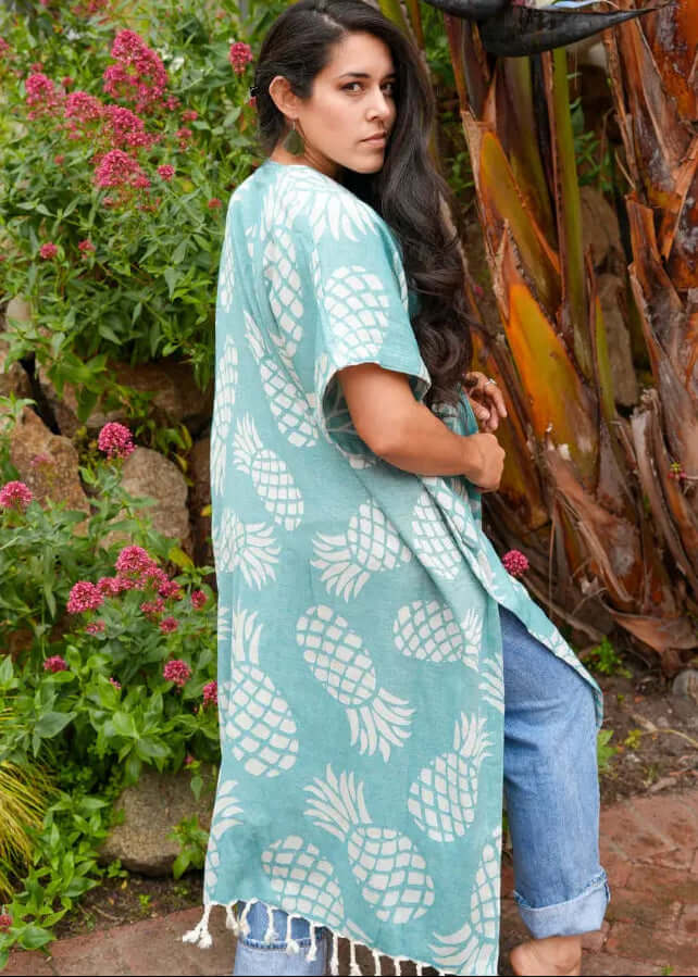 Shop the Beachables Long Length Cover Up — handcrafted in the USA from soft Turkish Cotton. Calf-to-ankle length, tassel hem, vibrant stripes. Perfect for beach, resort &amp; vacation.