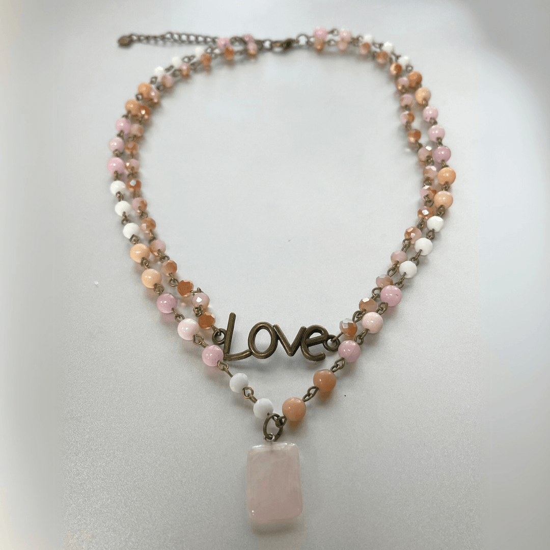 Natural Stone Jewelry Designed and Made in USA, Double Layered Bohemian Necklace with Blush Stones | Classy Cozy Cool Made in America Boutique