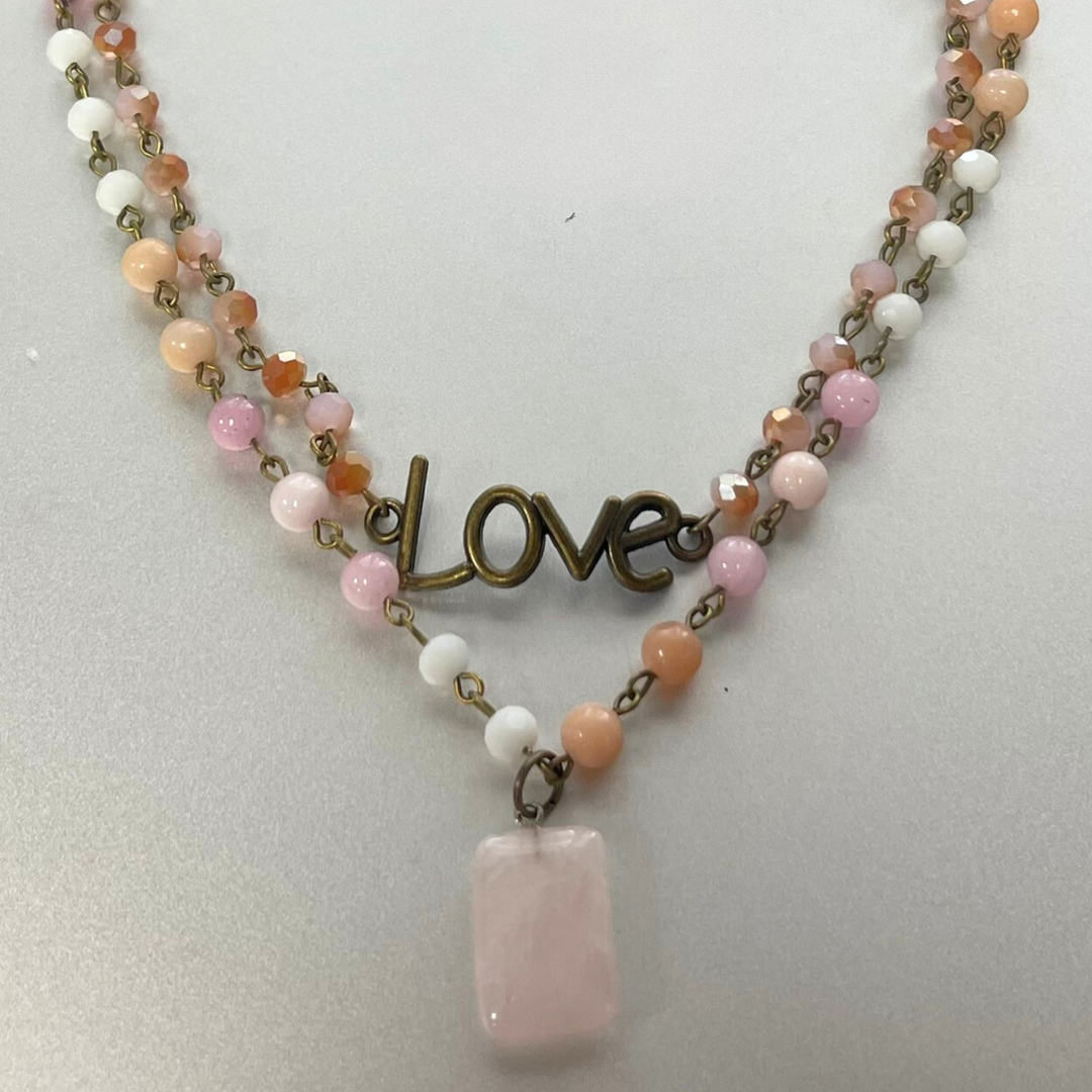 Natural Stone Jewelry Designed and Made in USA, Double Layered Bohemian Necklace with Blush Stones | Classy Cozy Cool Made in America Boutique