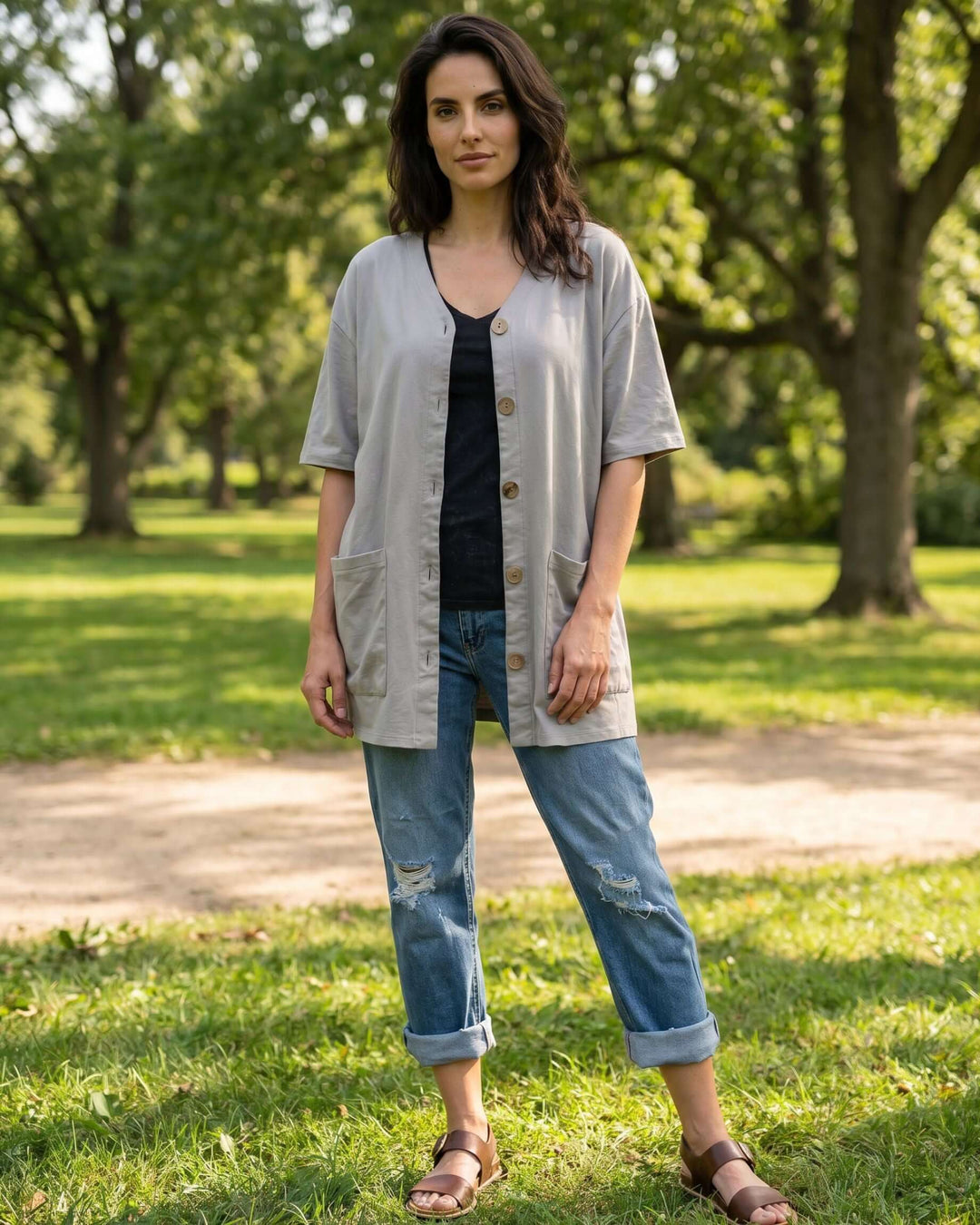 The Mary K Farm Smock — loose fit organic cotton jacket with XL pockets. USA grown, milled &amp; sewn. Pre-shrunk, chemical free. Sizes S–XL.