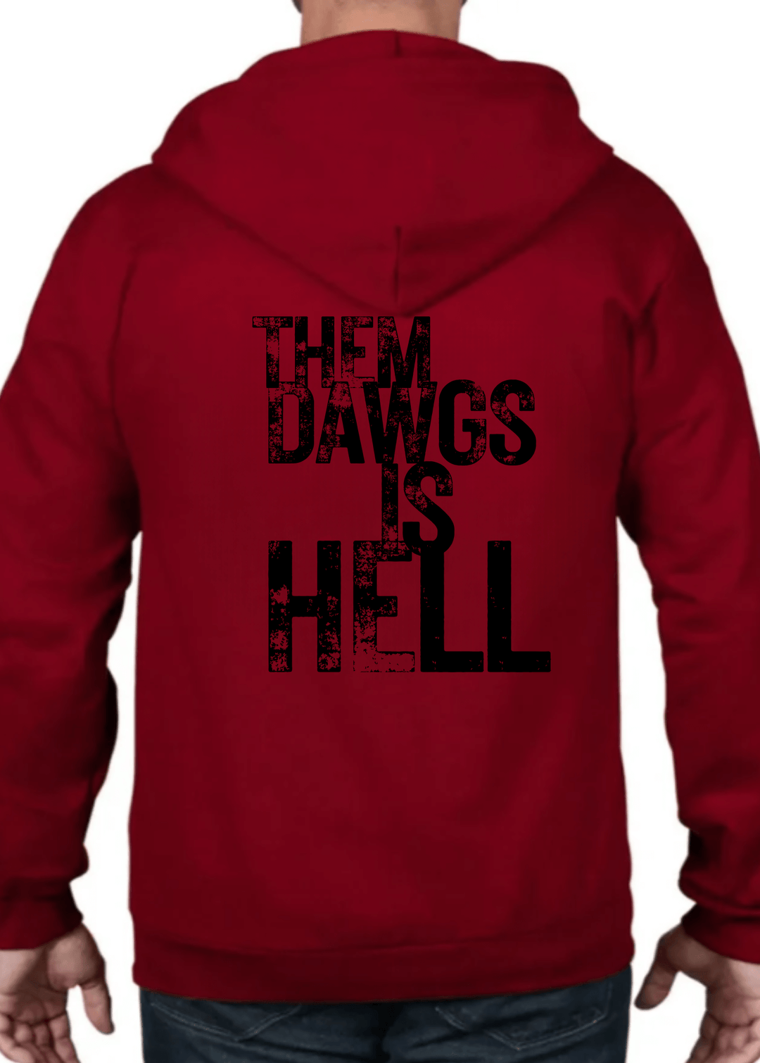 Show your Bulldog pride with this iconic Georgia Dawgs hoodie, featuring bold distressed graphics that capture the spirit of Sanford Stadium. The front chest displays "How 'Bout Them Dawgs" while the back proclaims "Them Dawgs is Hell"—authentic statements every true fan knows by heart. Constructed in the USA from premium 100% combed ring spun organic cotton fleece