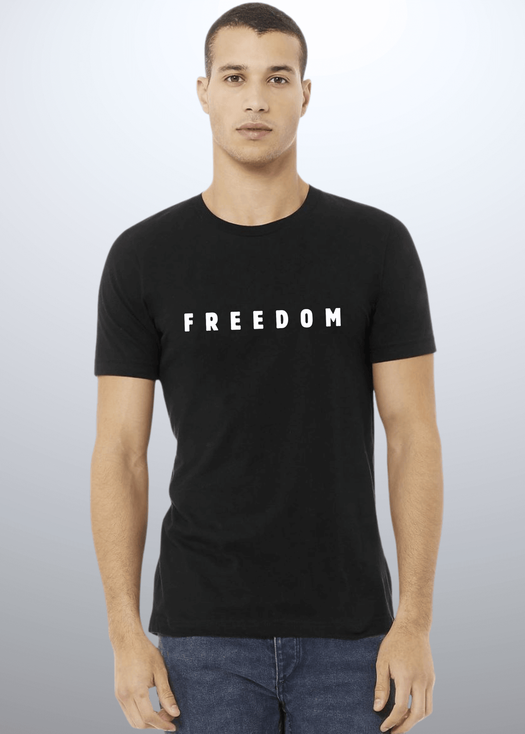 Made in USA Men's FREEDOM Patriotic Cotton T-Shirt, Crew Neck, Short Sleeves, Available in Black, Army Green and Navy