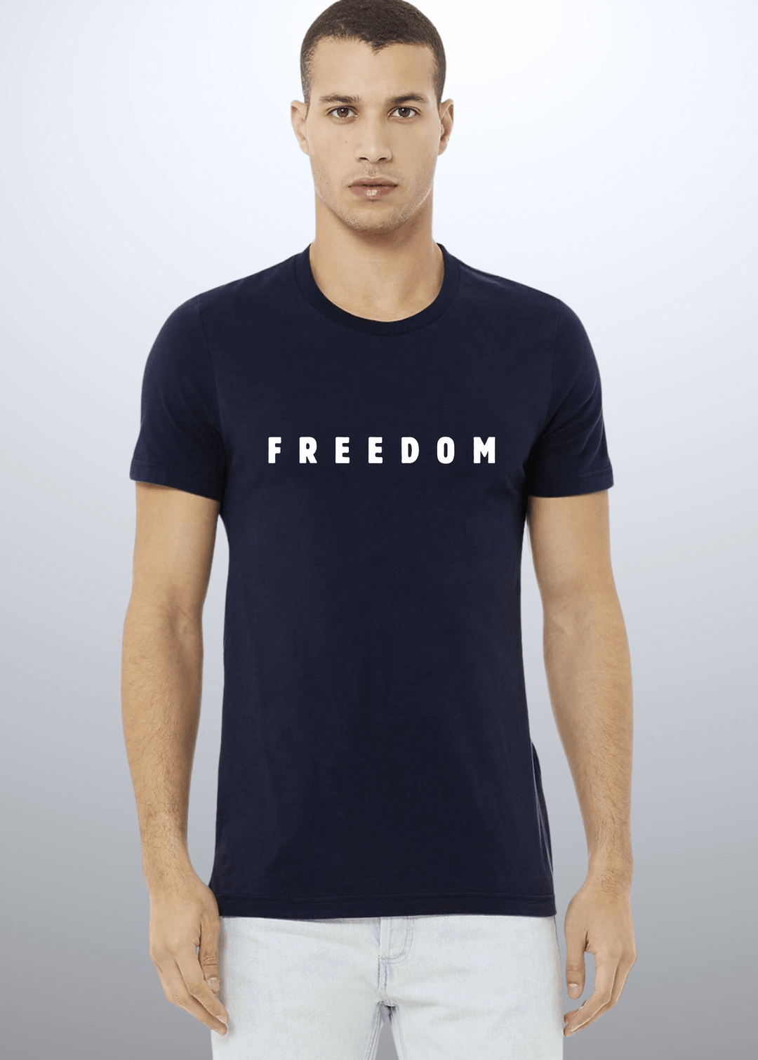 Made in USA Men's FREEDOM Patriotic Cotton T-Shirt, Crew Neck, Short Sleeves, Available in Black, Army Green and Navy