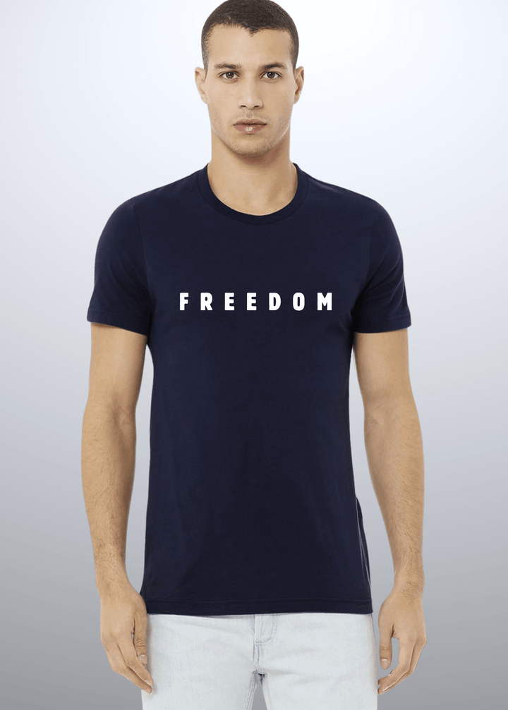 Made in USA Men's FREEDOM Patriotic Cotton T-Shirt, Crew Neck, Short Sleeves, Available in Black, Army Green and Navy