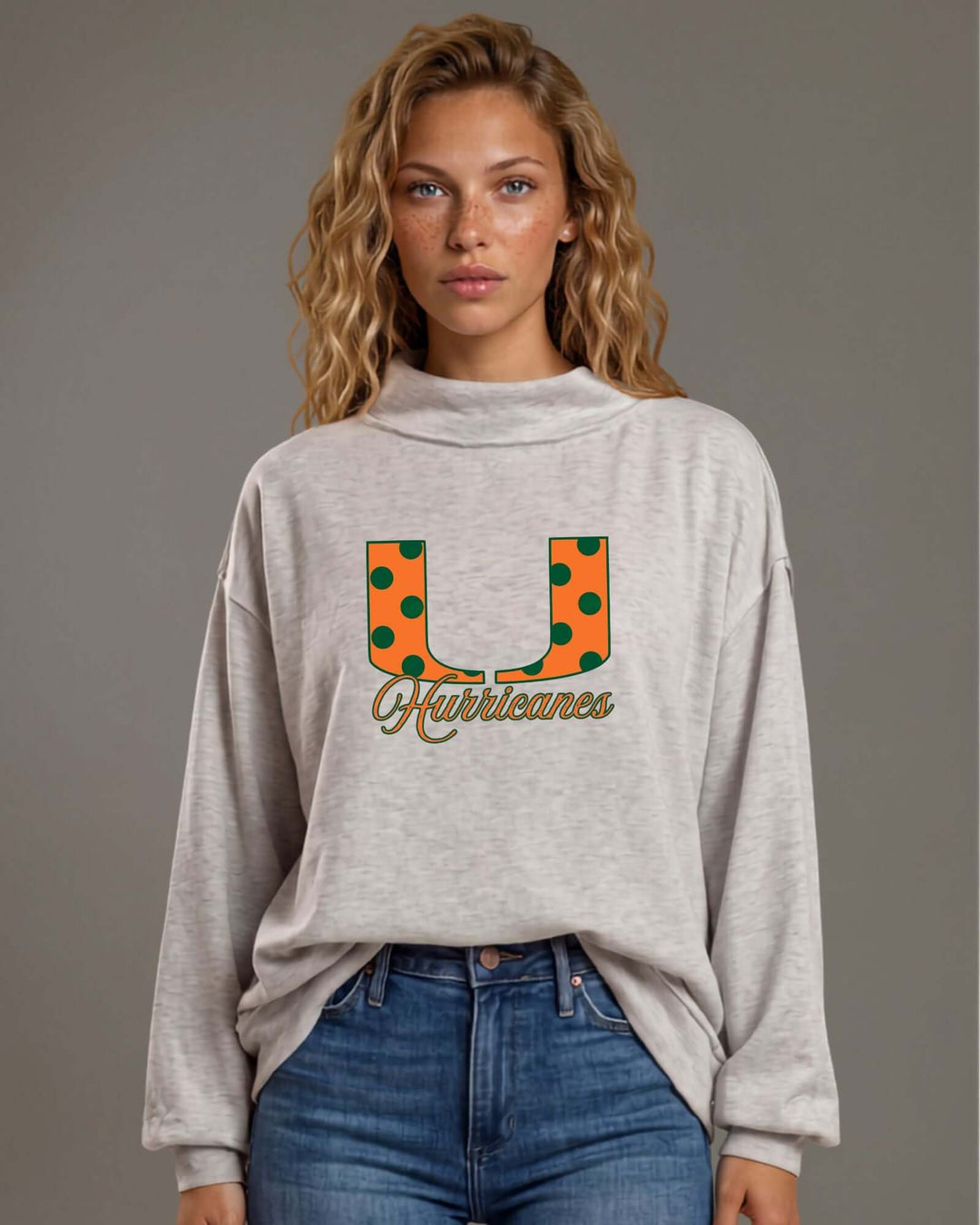 University of Miami Hurricanes Polka Dot Gameday Mock Neck Sweatshirt Made in USA