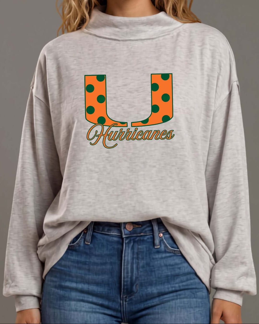 University of Miami Hurricanes Polka Dot Gameday Mock Neck Sweatshirt Made in USA