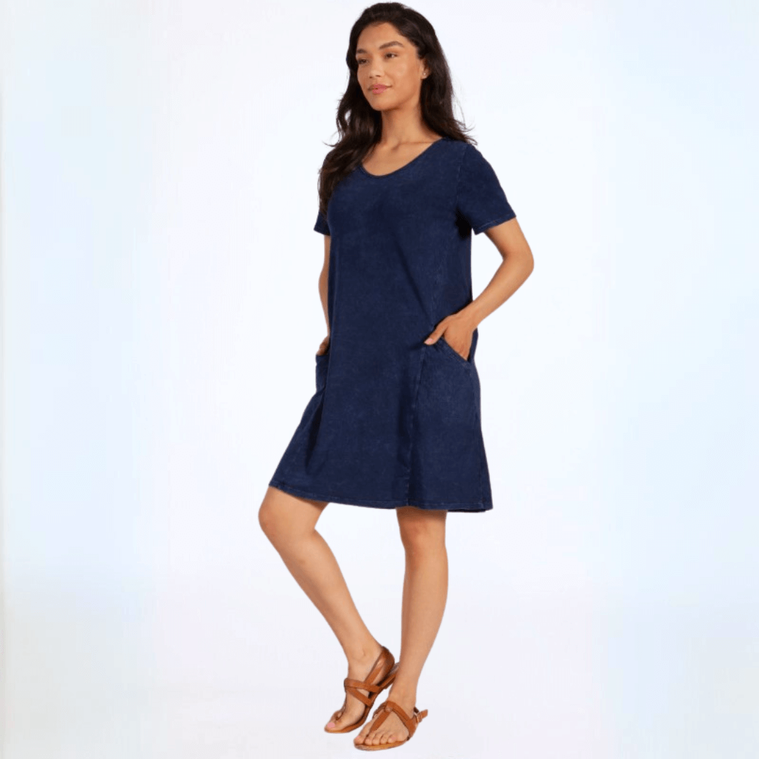 Easy Going Casual Cotton Dress in Navy Made in USA