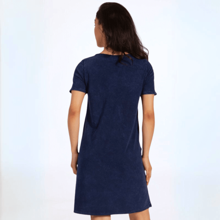 Easy Going Casual Cotton Dress in Navy Made in USA