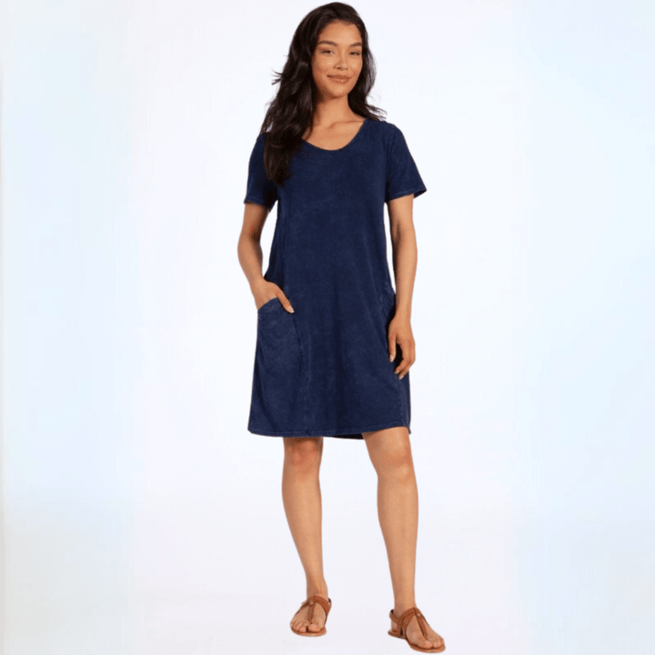 Easy Going Casual Cotton Dress in Navy Made in USA