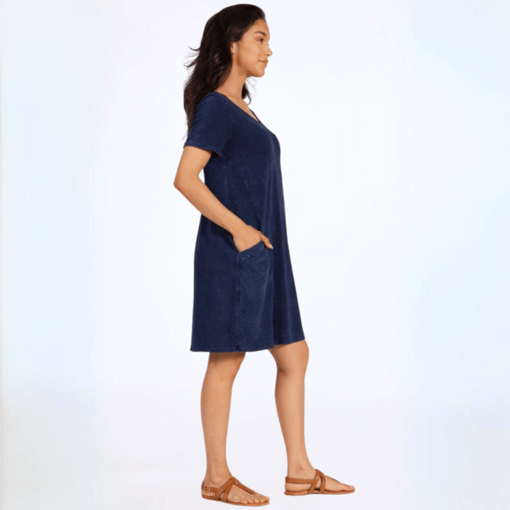 Easy Going Casual Cotton Dress in Navy Made in USA