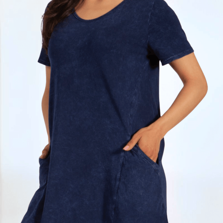 Easy Going Casual Cotton Dress in Navy Made in USA