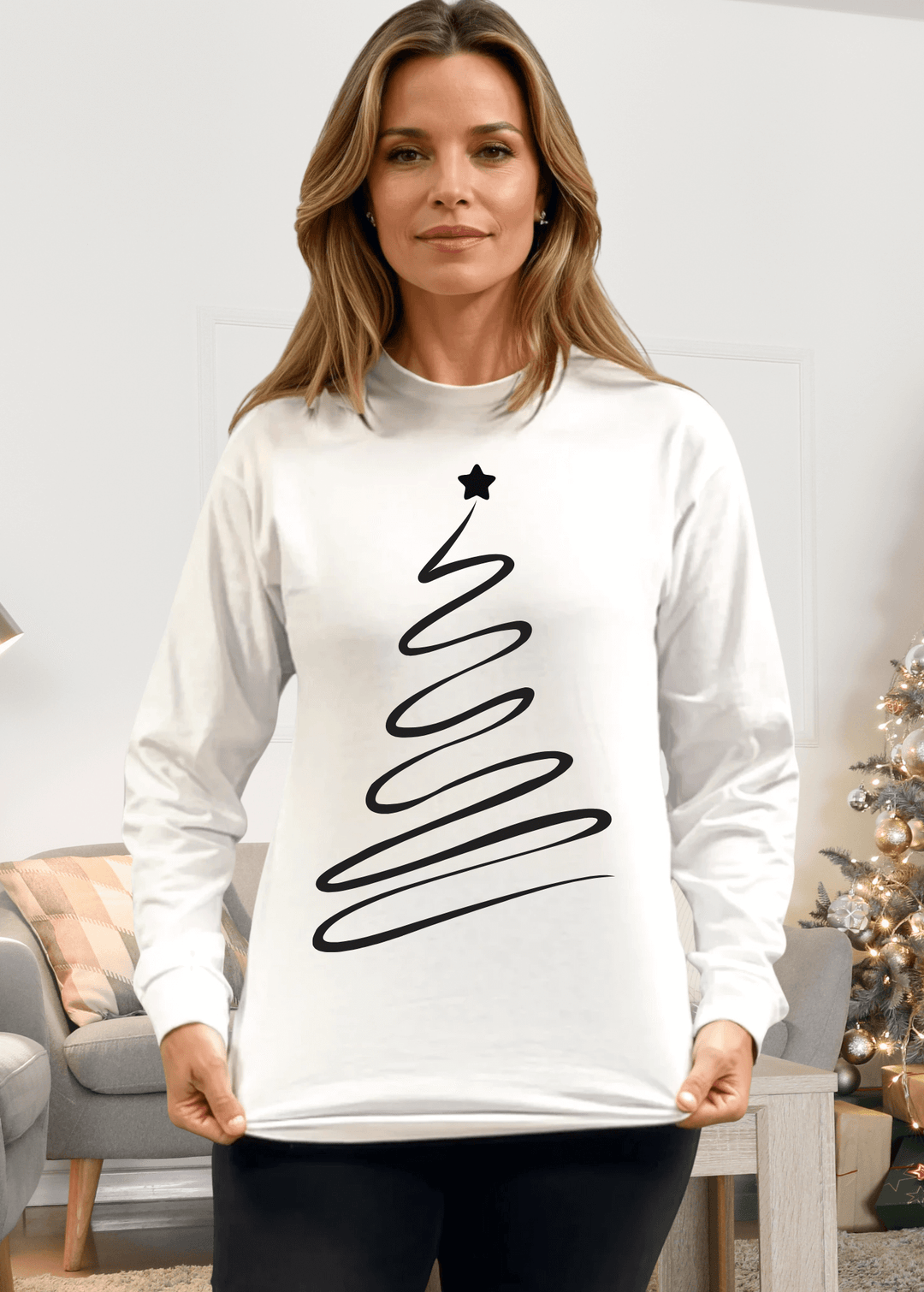 Made in USA with 100% USA Cotton, Celebrate the season in understated style with this minimalist Christmas tee. Featuring a striking black tree silhouette on crisp white cotton, it's the perfect blend of festive and effortlessly cool. 
