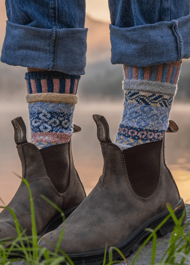 Solmate MIRAGE Knitted Crew Socks Proudly Made USA | These socks are delightfully mismatched & so very comfortable. Classy Cozy Cool Women's Boutique.