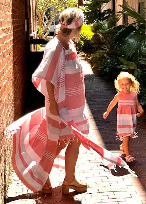 Shop the Beachables Long Length Cover Up — handcrafted in the USA from soft Turkish Cotton. Calf-to-ankle length, tassel hem, vibrant stripes. Perfect for beach, resort &amp; vacation.