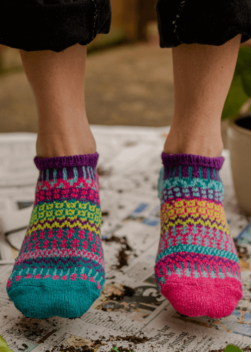 Solmate MORNING GLORY Knitted Ankle Socks | Made in USA | These socks are delightfully mismatched & so very comfortable.  American Made Women's Boutique.