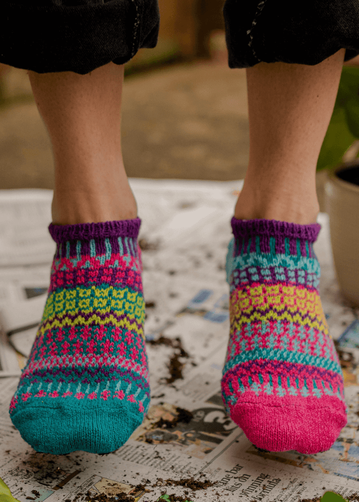 Solmate MORNING GLORY Knitted Ankle Socks | Made in USA | These socks are delightfully mismatched & so very comfortable.  American Made Women's Boutique.