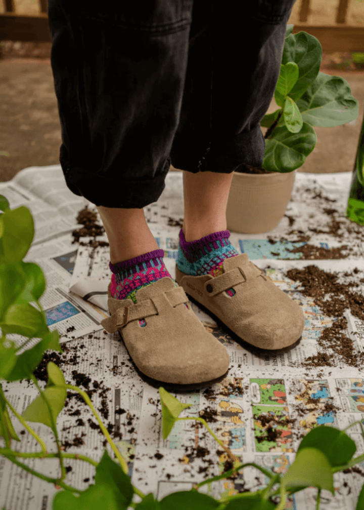 Solmate MORNING GLORY Knitted Ankle Socks | Made in USA | These socks are delightfully mismatched & so very comfortable.  American Made Women's Boutique.