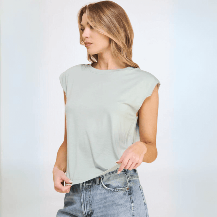 USA Made Women's Super-Soft Muscle Tee by If She Loves Style IST1328 in Light Sage | Classy Cozy Cool Made in America Clothing Boutique