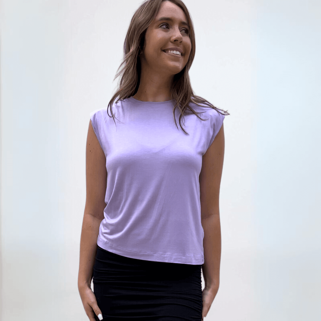 USA Made Women's Super-Soft Muscle Tee by If She Loves Style IST1328 in Lavender | Classy Cozy Cool Made in America Clothing Boutique