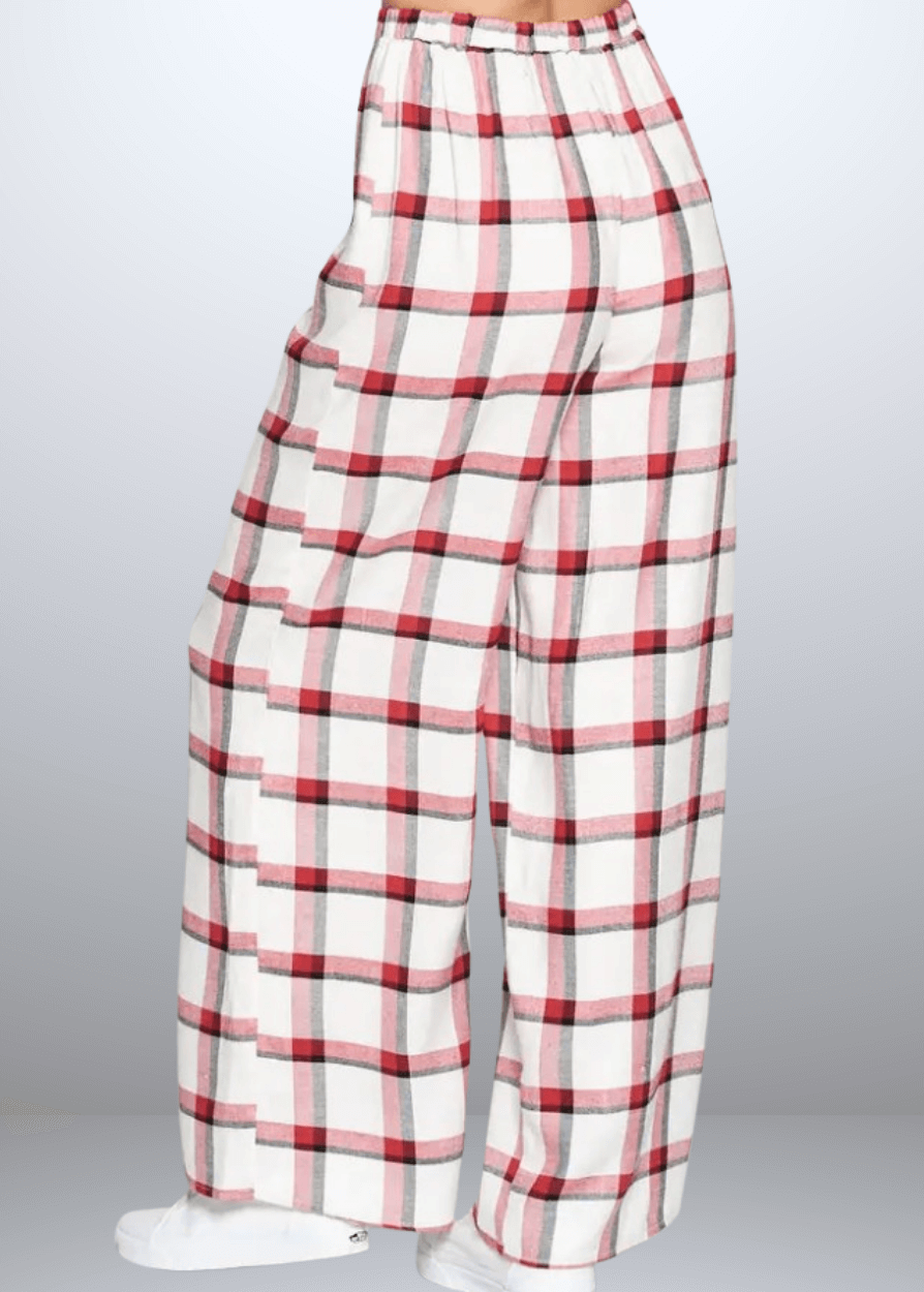 Made in USA Women's Rayon Plaid Lounge Pants, Relaxed Lounge Fit Plaid Pajama Pants, Material is Soft and Lightweight, High Rise, Red or Navy Plaid, Renee C N1313PT
