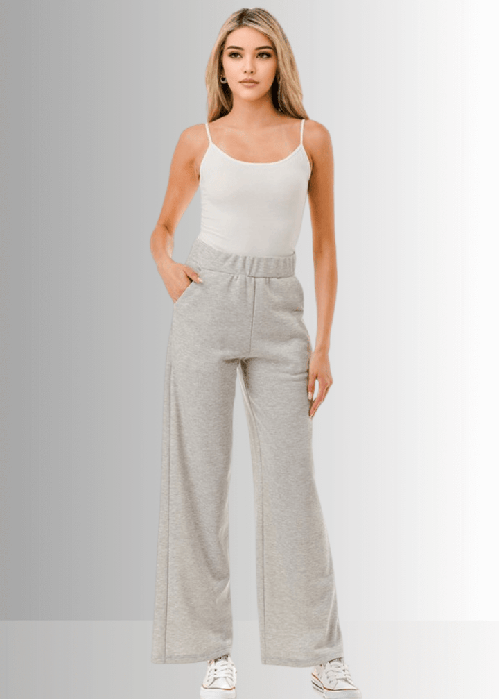 Made in USA Women's Relaxed Fit Straight Leg Lounge Pant with Side Pockets in Heather Gray or Heather Black 