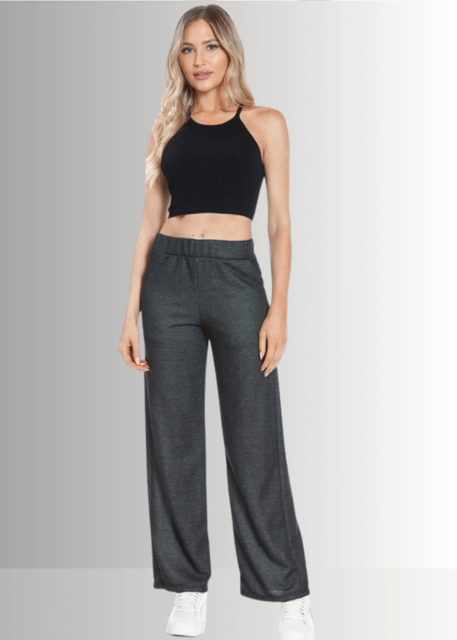 Made in USA Women's Relaxed Fit Straight Leg Lounge Pant with Side Pockets in Heather Gray or Heather Black 